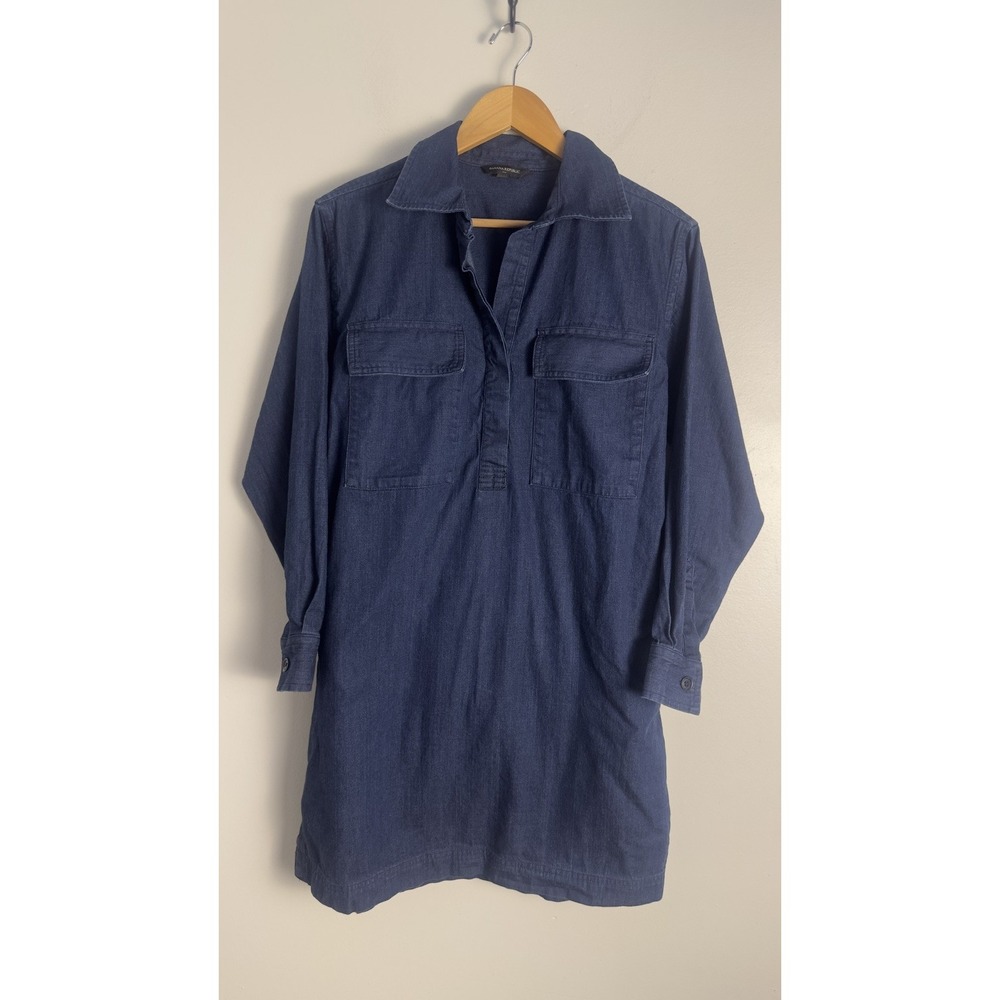 BANANA REPUBLIC Denim Mini Pockets Belt Shirtdress Blue Utility Sz M